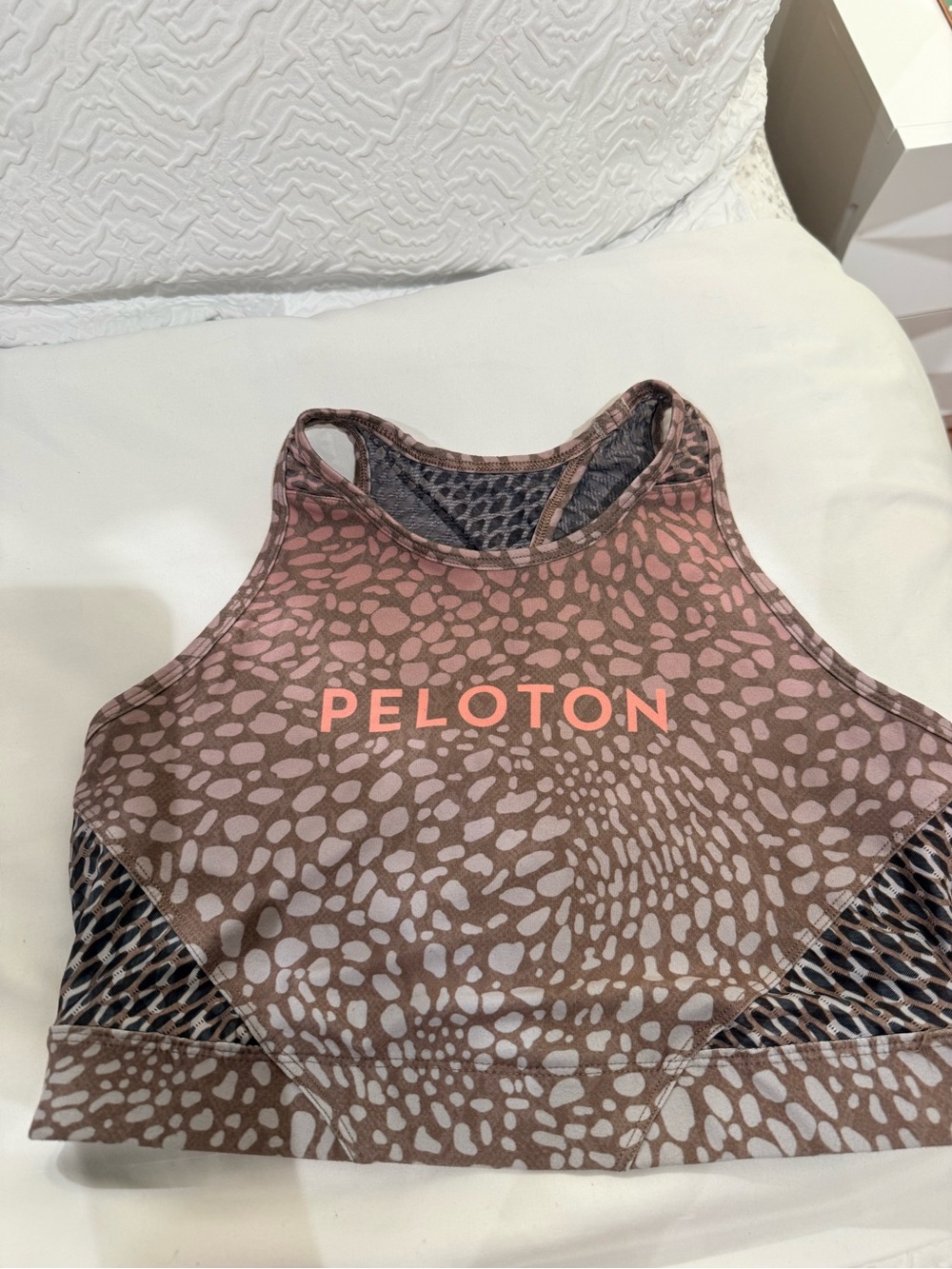 Peloton Brown and Pink Leopard-Print High Neck Sports Bra